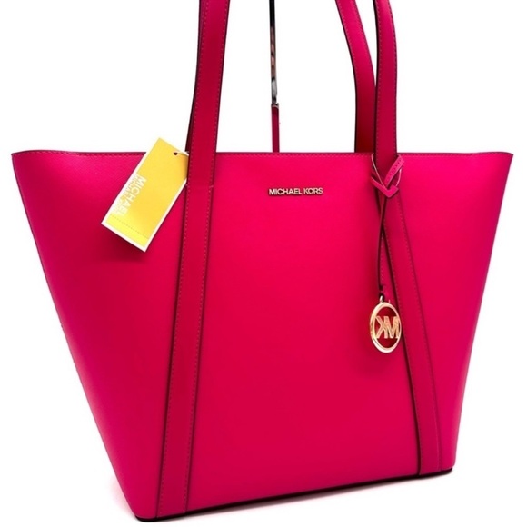 Michael Kors Pratt Large Signature Logo Tote Bag Electric Pink - Picture 1 of 10